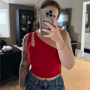 Beyond Yoga Red Asymmetrical Crop Top